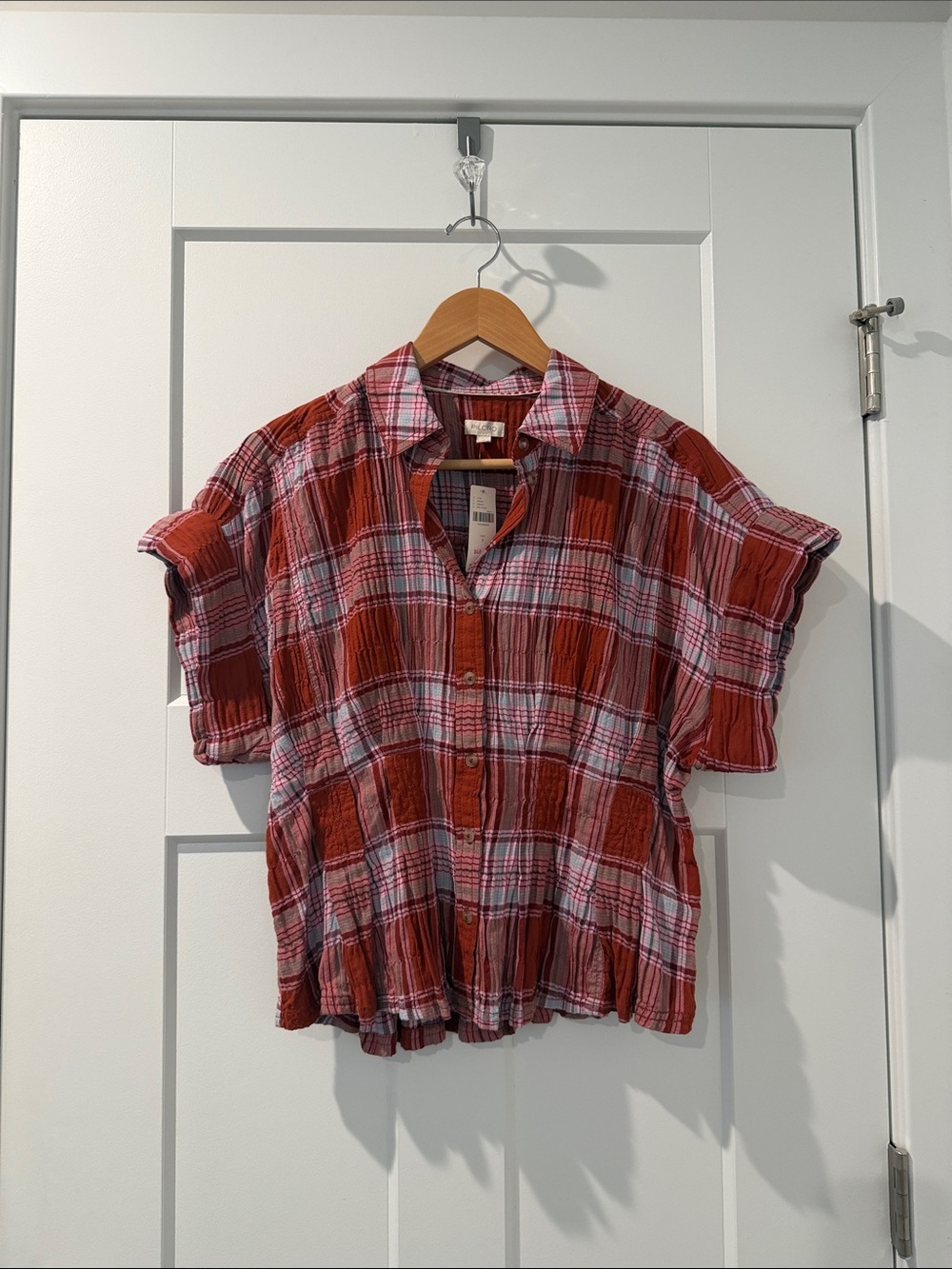 Pilcro Red and Pink Plaid Button-Up Shirt